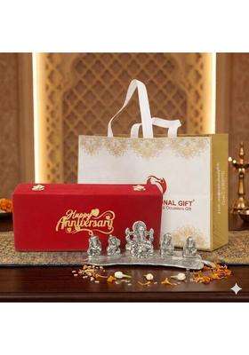 International Gift Silver Plated Musical Ganesh God with Beautiful Happy Box and Carry Bag with 1 Year