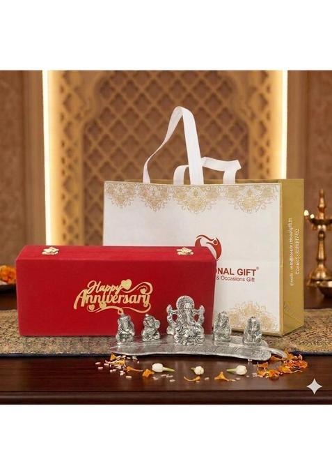 International Gift Silver Plated Musical Ganesh God with Beautiful Happy Box and Carry Bag with 1 Year