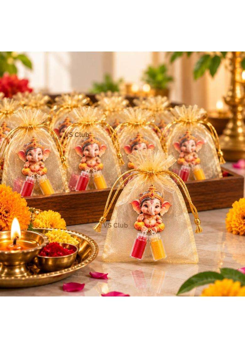 VS Club 50 Bal Ganesha Haldi Kumkum Magnet Return Gift for Ganesh Chaturthi Pooja Favors Ganpati Ganesh - Indya