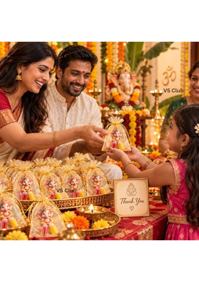 VS Club 50 Bal Ganesha Haldi Kumkum Magnet Return Gift for Ganesh Chaturthi Pooja Favors Ganpati Ganesh - Indya