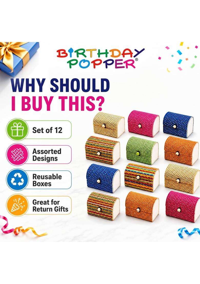 Birthday Popper Multicolor 12 Pcs Bamboo Gifting Box As Tamboola Return Gift for Indian Festival - Indya