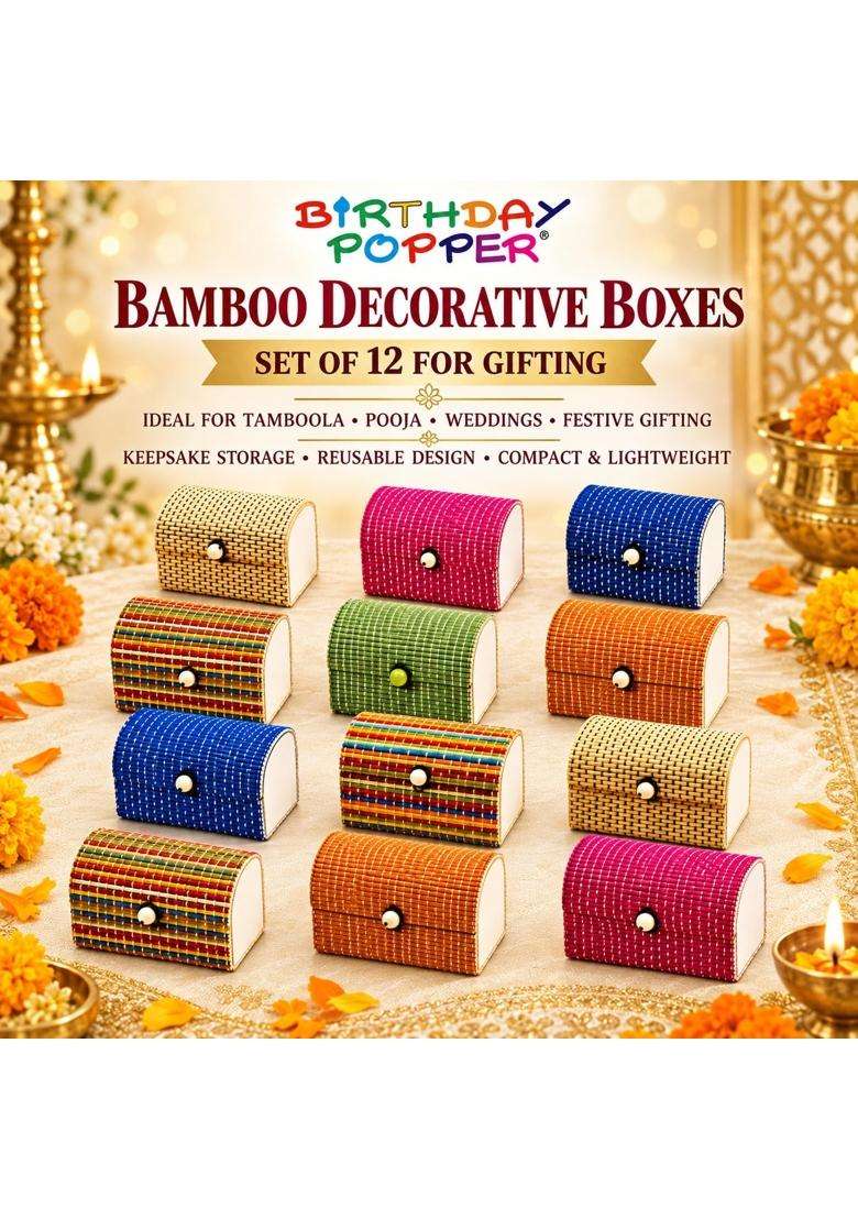Birthday Popper Multicolor 12 Pcs Bamboo Gifting Box As Tamboola Return Gift for Indian Festival - Indya