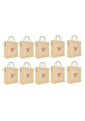 Soman Jute Ecofriendly Return Gift Bags Thank You Printed with Zip Natural Bags Pack of 10