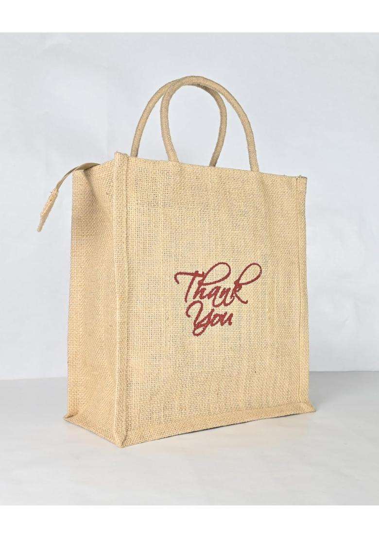 Soman Jute Ecofriendly Return Gift Bags Thank You Printed with Zip Natural Bags Pack of 10 - Indya
