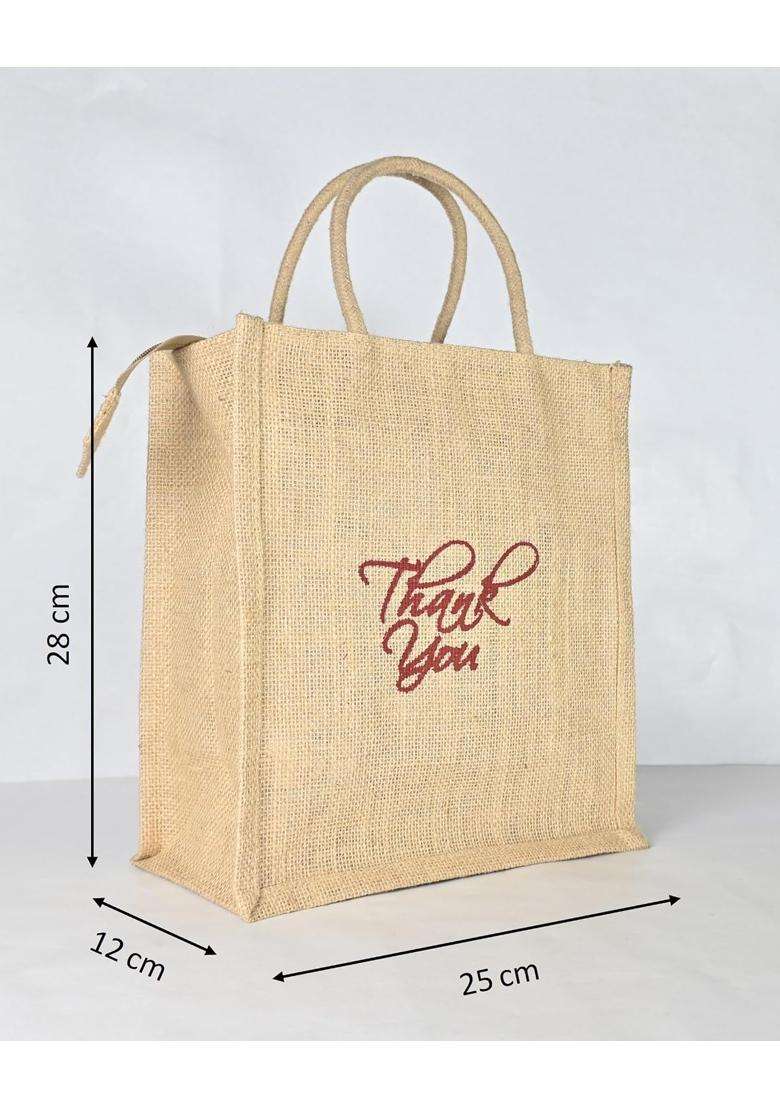 Soman Jute Ecofriendly Return Gift Bags Thank You Printed with Zip Natural Bags Pack of 10 - Indya