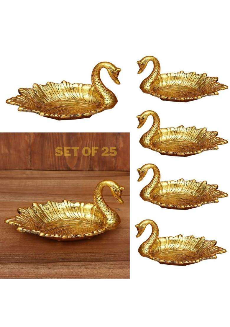 Craftvatika Golden Return Gift Swan Tray Return Gift for Wedding Guest House Warming Ceremony Pack of 25 - Indya