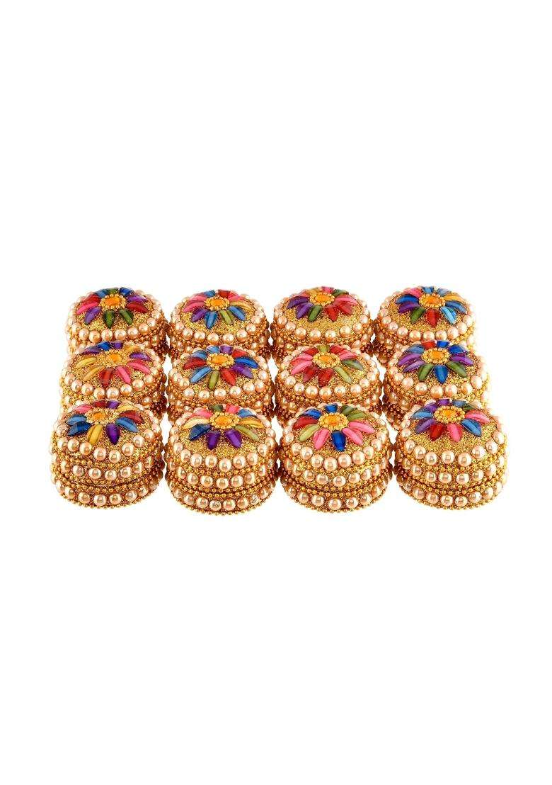 Craftam Golden Aluminum Sindoor Daani Kumkum Box Wedding Return Gifts Set of 24 - Indya