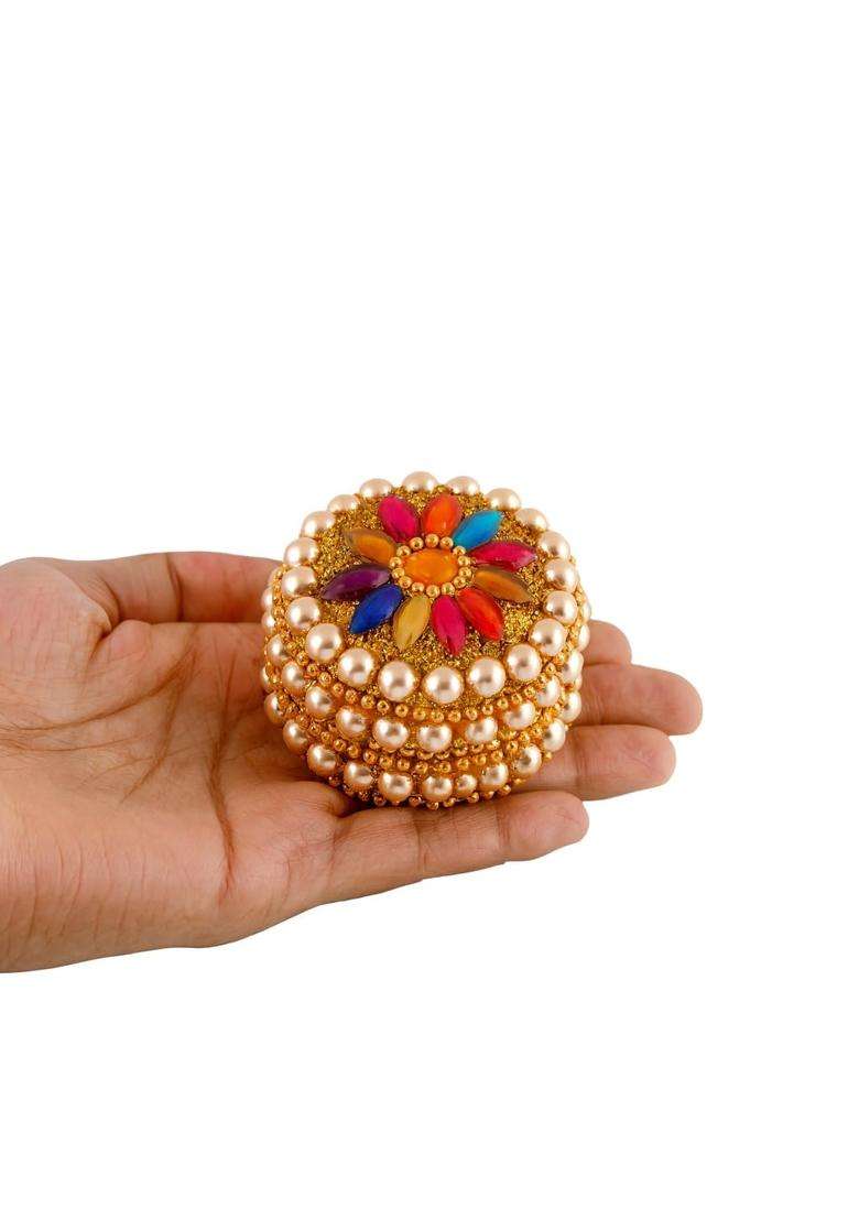 Craftam Golden Aluminum Sindoor Daani Kumkum Box Wedding Return Gifts Set of 24 - Indya