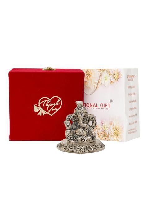 International Gift Silver Plated Lord Ganesh Idol with Beautiful Thank You Gift Box and Carry Bag with 1 Year