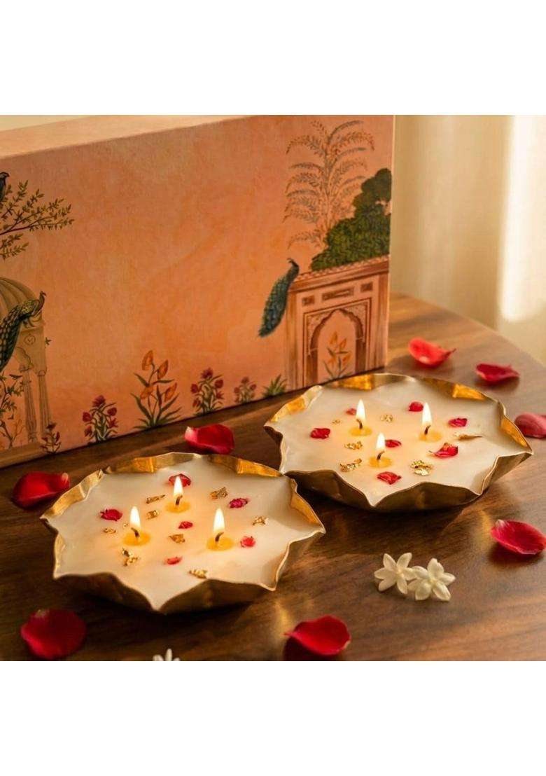 Mellow Moments Lotus Urli Scented Candles Soy Wax Candles Jasmine and Rose Aroma Candle Set of 2 - Indya