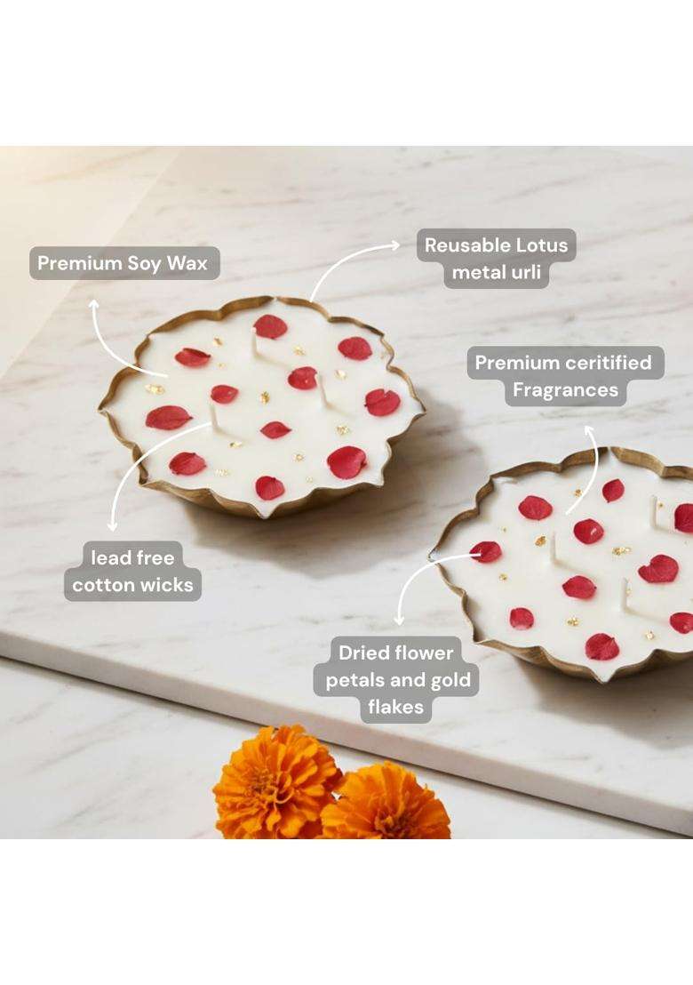 Mellow Moments Lotus Urli Scented Candles Soy Wax Candles Jasmine and Rose Aroma Candle Set of 2 - Indya