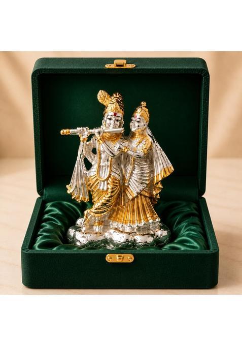 Dev Aastha Silver and 24K Gold Plated Radha Krishna Idol for Gift 3 Point 7 Inch
