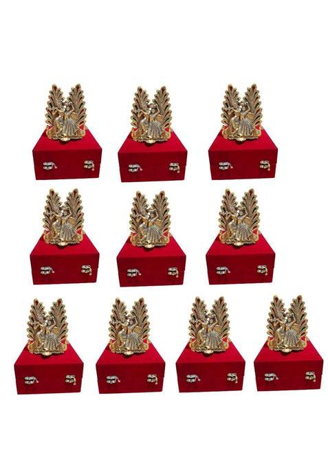 Craftvatika Metal Radha Krishna Idol Showpiece Diya with Gift Box Set of 10