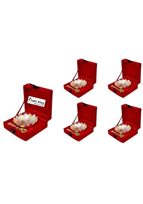 Crafts KING White Metal Gold Plated Single Kamal Bowl with Awesome Gifts Box 2 Pieces Set of 5