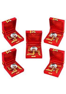 Saugat Traders Wedding Return Gifts for Guests Metal Swastik Diya with Box Gift for Friends Family Pack of 5