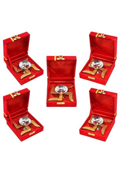 Saugat Traders Wedding Return Gifts for Guests Metal Swastik Diya with Box Gift for Friends Family Pack of 5