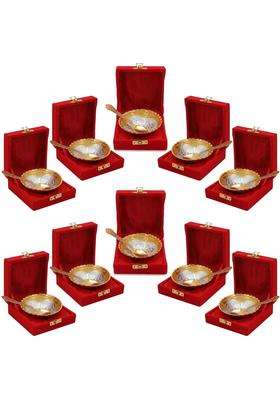 Saugat Traders Return Gifts for Puja Function Bulk Bowl Spoon Set Gift Box Wedding Favours Guests Pack of 10