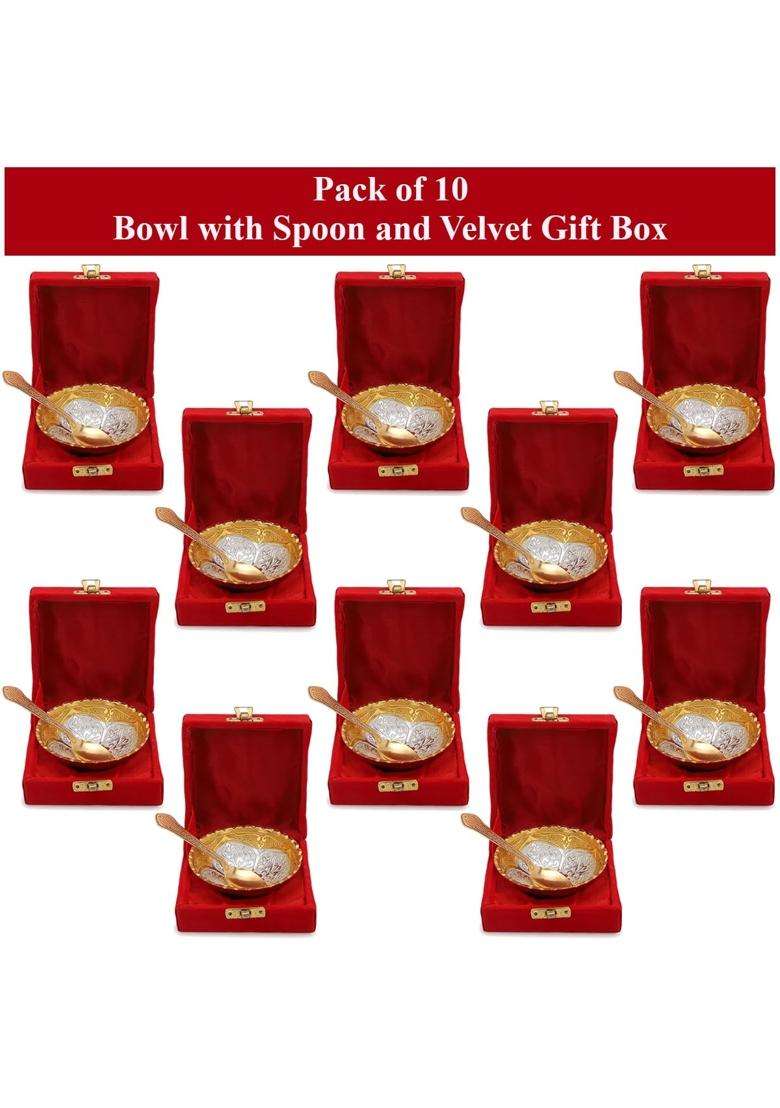 Saugat Traders Return Gifts for Puja Function Bulk Bowl Spoon Set Gift Box Wedding Favours Guests Pack of 10 - Indya
