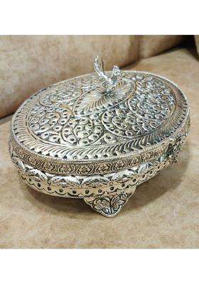 Mishita Collections German Silver Hand Engraved Heavy Peacock Gift Box with Improved Carving and Finish