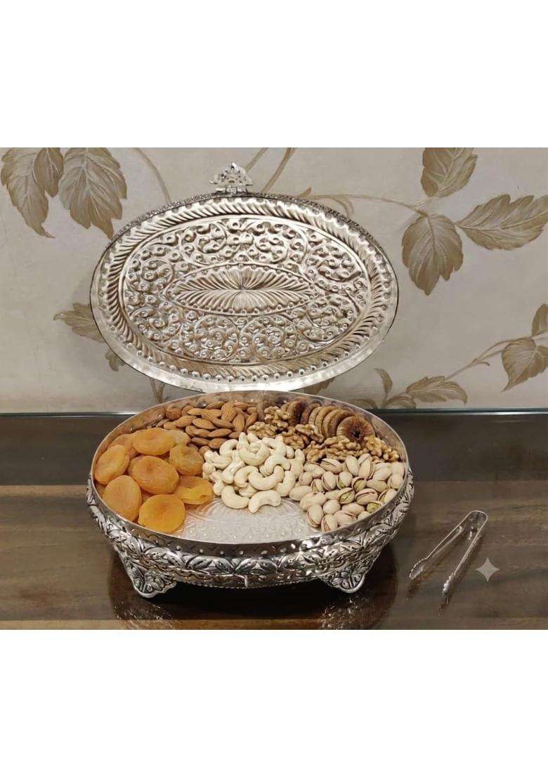 Mishita Collections German Silver Hand Engraved Heavy Peacock Gift Box with Improved Carving and Finish - Indya