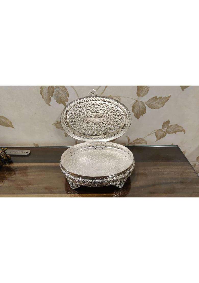 Mishita Collections German Silver Hand Engraved Heavy Peacock Gift Box with Improved Carving and Finish - Indya