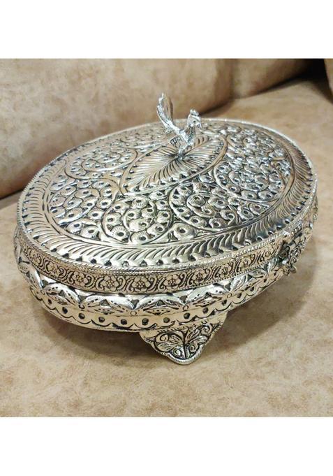 Mishita Collections German Silver Hand Engraved Heavy Peacock Gift Box with Improved Carving and Finish