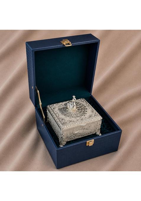 Diviniti Silver Plated Peacock Decorative Box with Premium Gift Box