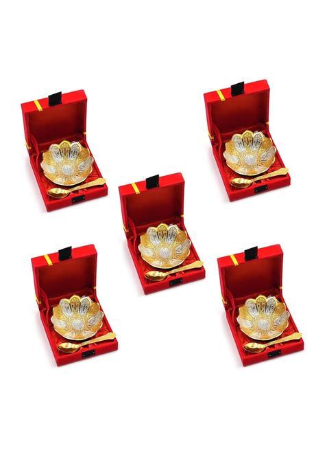 IGH Silver and Gold Plated 4 Inches Bowl Set with Red Velvet Box Return Gifts Housewarming Gifts Set of 5