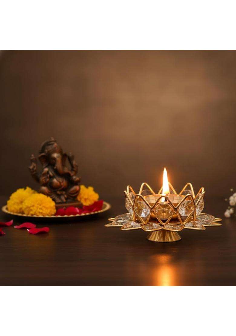 Saugat Traders Bulk Return Gifts for Puja Function Crystal Lotus Diya Gift Box Wedding Favours Pack of 10 - Indya
