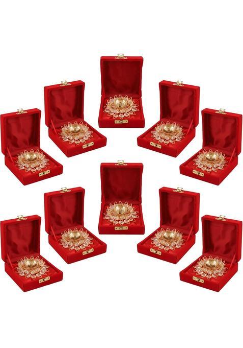 Saugat Traders Bulk Return Gifts for Puja Function Crystal Lotus Diya Gift Box Wedding Favours Pack of 10