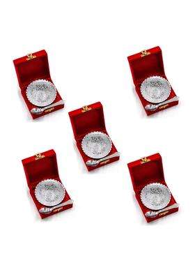 IGH German Silver 4 Inches Bowl Set with Red Velvet Box Return Gifts Housewarming Gifts Diya Set of 5