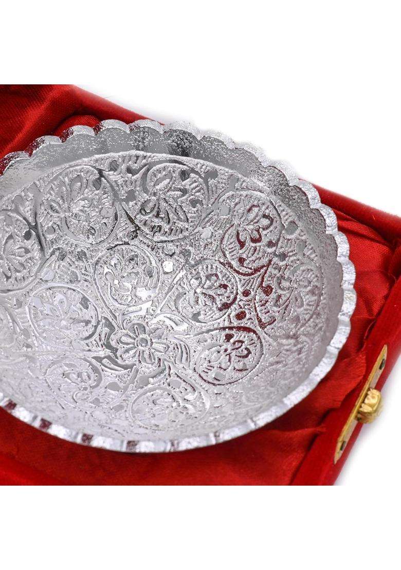 IGH German Silver 4 Inches Bowl Set with Red Velvet Box Return Gifts Housewarming Gifts Diya Set of 5 - Indya