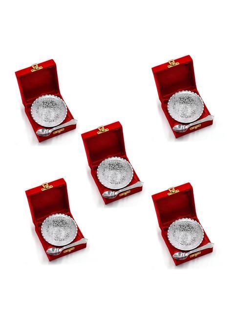 IGH German Silver 4 Inches Bowl Set with Red Velvet Box Return Gifts Housewarming Gifts Diya Set of 5