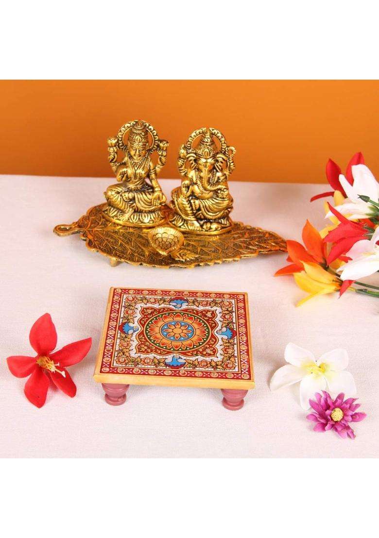 Handicrafts Paradise Multicolour 4 X 4 Inch Pc Marble Chowki with Intricate Floral Painting Home Set of 10 - Indya