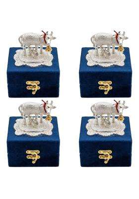 Saugat Traders Bulk Return Gifts for Pooja Kamdhenu Cow and Calf Statue with Gift Box for Puja Pack of 4