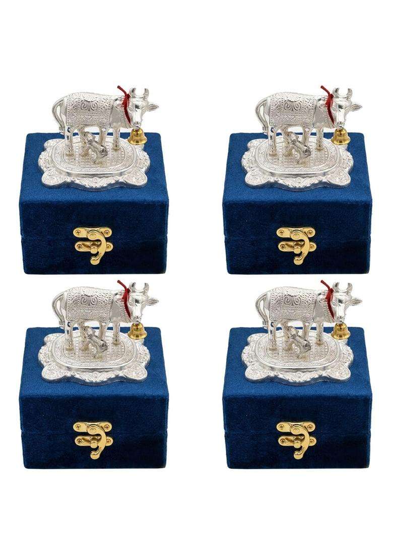 Saugat Traders Bulk Return Gifts for Pooja Kamdhenu Cow and Calf Statue with Gift Box for Puja Pack of 4 - Indya