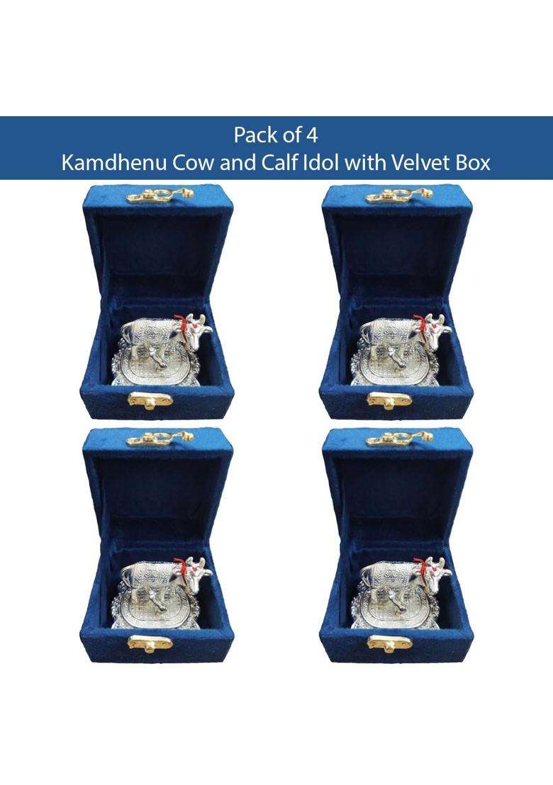 Saugat Traders Bulk Return Gifts for Pooja Kamdhenu Cow and Calf Statue with Gift Box for Puja Pack of 4 - Indya