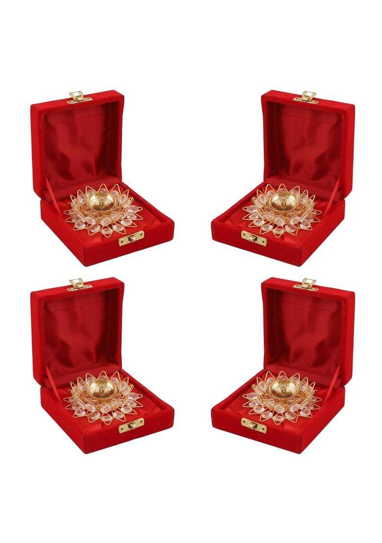 Saugat Traders Bulk Return Gifts for Pooja Function Baby Shower Lotus Shape Diya Gift Box Pack of 4 - Indya