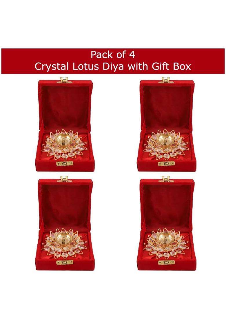 Saugat Traders Bulk Return Gifts for Pooja Function Baby Shower Lotus Shape Diya Gift Box Pack of 4 - Indya
