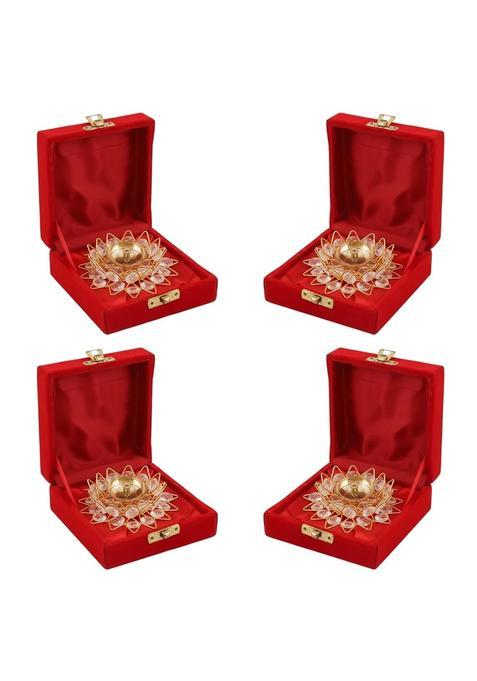 Saugat Traders Bulk Return Gifts for Pooja Function Baby Shower Lotus Shape Diya Gift Box Pack of 4