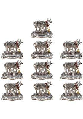 Saugat Traders Bulk Return Gifts for Pooja Kamdhenu Cow and Calf Statue for Puja Function Pack of 10