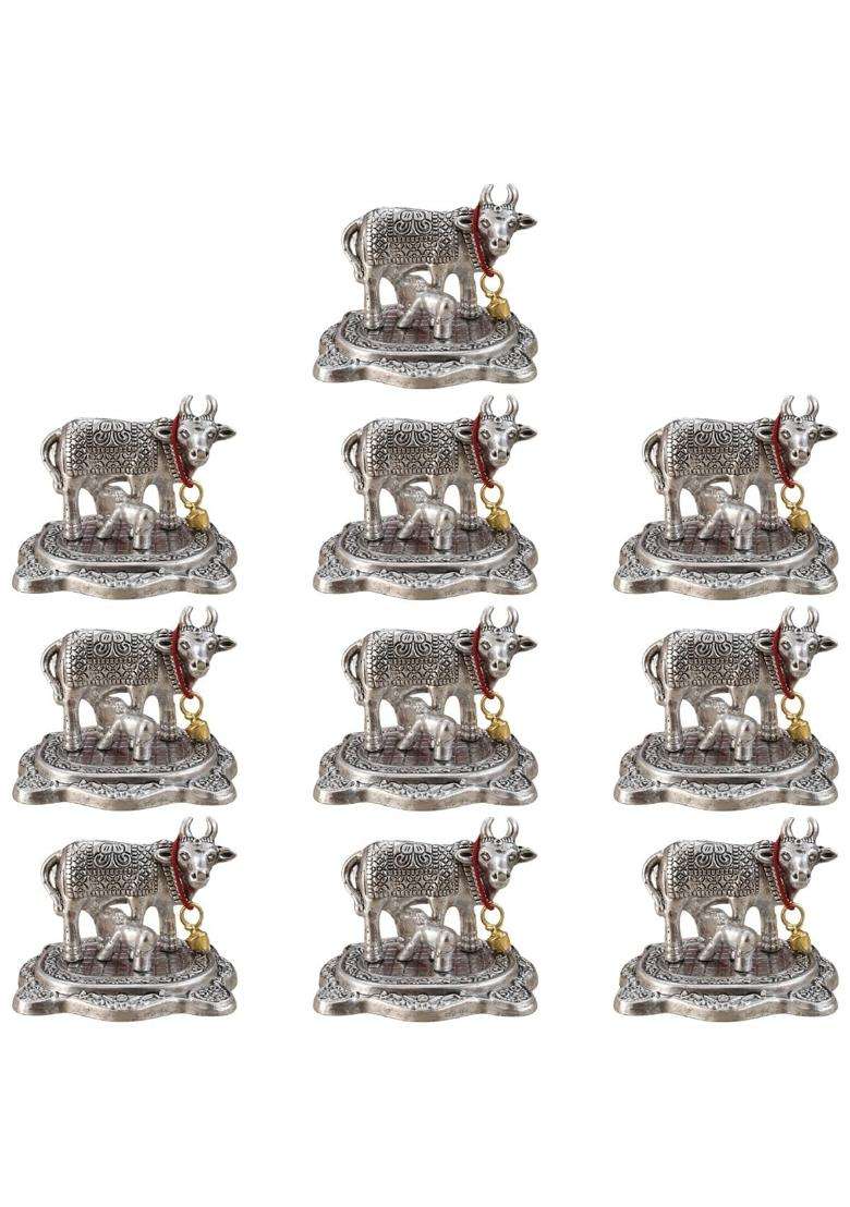 Saugat Traders Bulk Return Gifts for Pooja Kamdhenu Cow and Calf Statue for Puja Function Pack of 10 - Indya