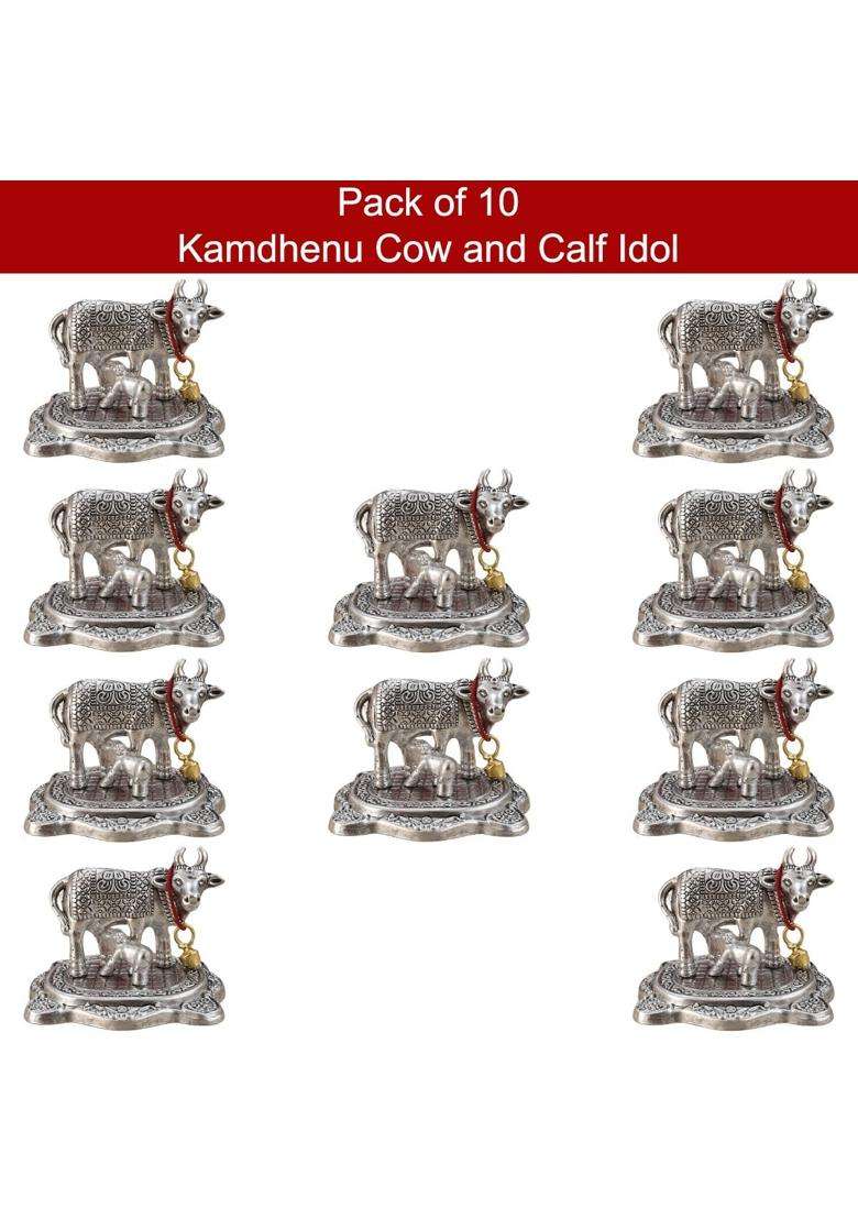 Saugat Traders Bulk Return Gifts for Pooja Kamdhenu Cow and Calf Statue for Puja Function Pack of 10 - Indya