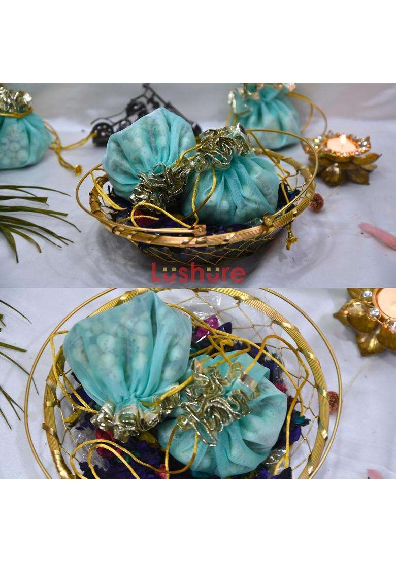 Lushure Medium Potli 20 50 Pack Organza Double Layer Drawstring Potli Bags for Return Gift Pack of 10 - Indya