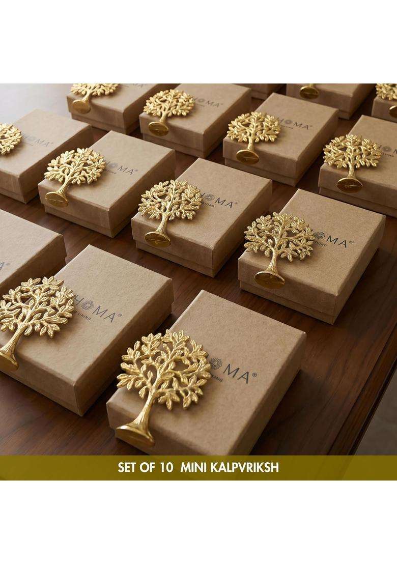 Behoma Gold 100 Percent Pure Brass 8 and Half CM Kalpvriksh Tree with Birds Set Set of 10 - Indya