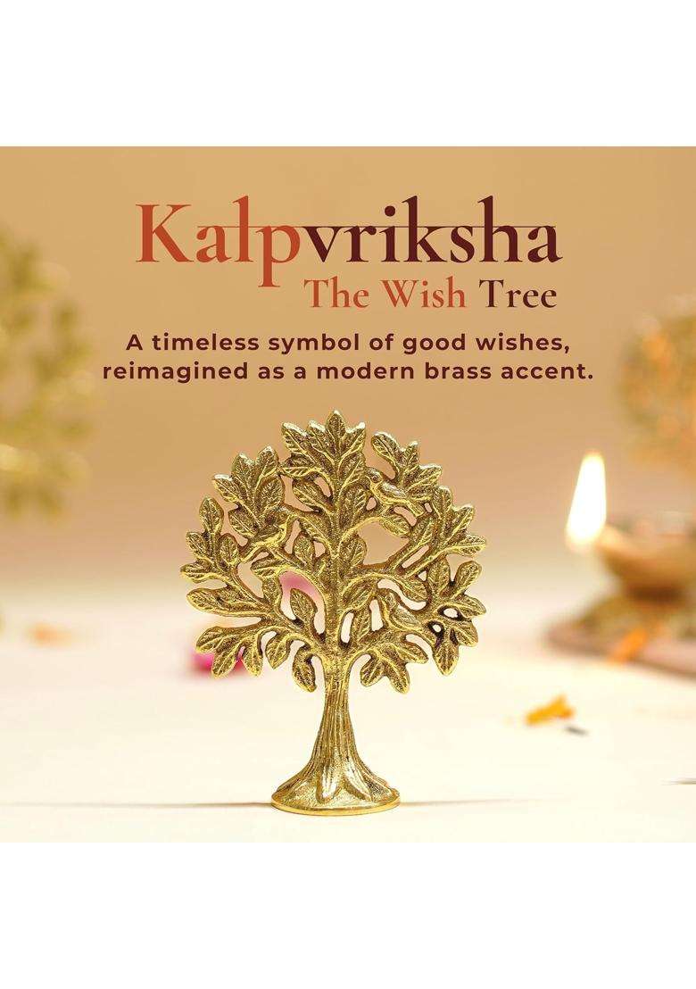 Behoma Gold 100 Percent Pure Brass 8 and Half CM Kalpvriksh Tree with Birds Set Set of 10 - Indya