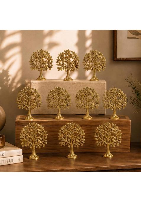 Behoma Gold 100 Percent Pure Brass 8 and Half CM Kalpvriksh Tree with Birds Set Set of 10