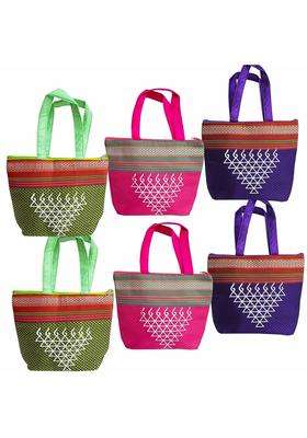 Little Panda Multicolour Ethnic Handbag with Zip for Women Traditional Hand Carry Purse