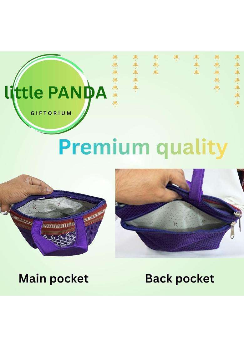 Little Panda Multicolour Ethnic Handbag with Zip for Women Traditional Hand Carry Purse - Indya