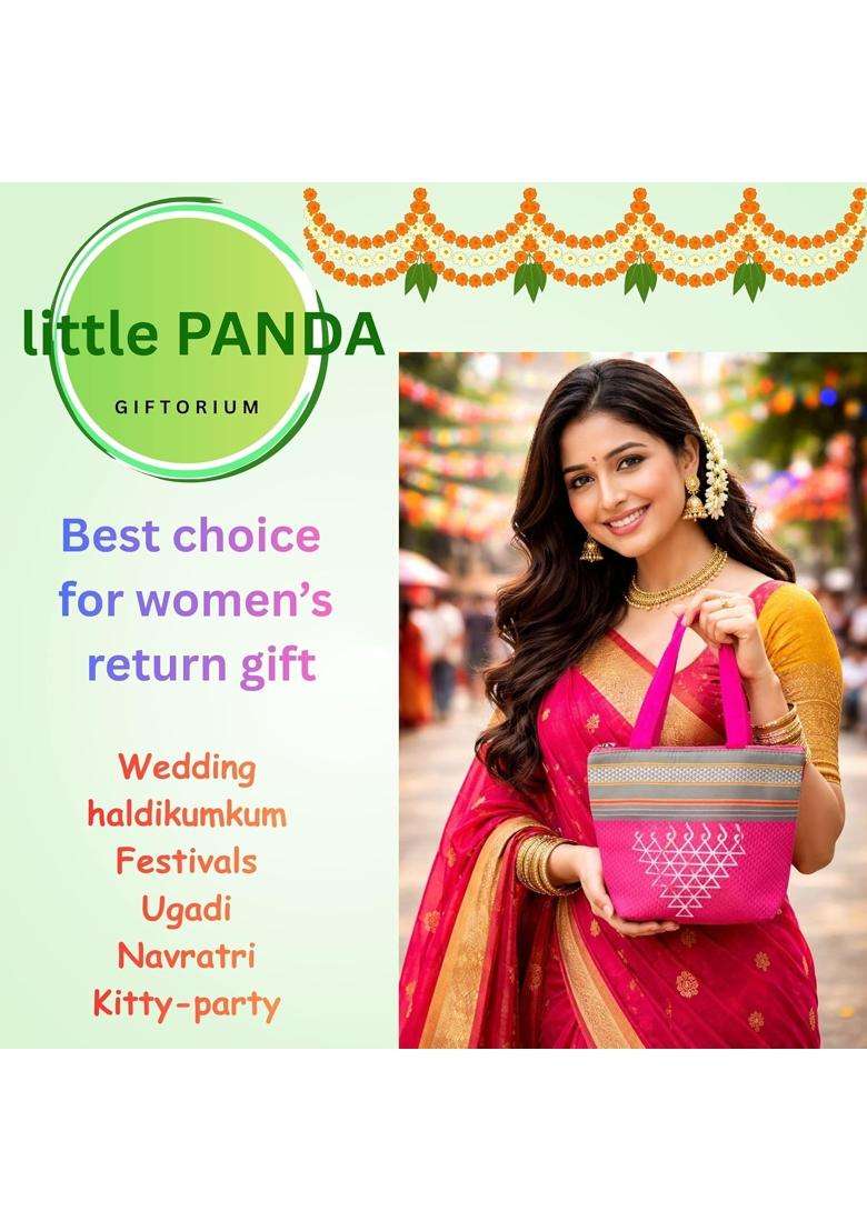 Little Panda Multicolour Ethnic Handbag with Zip for Women Traditional Hand Carry Purse - Indya